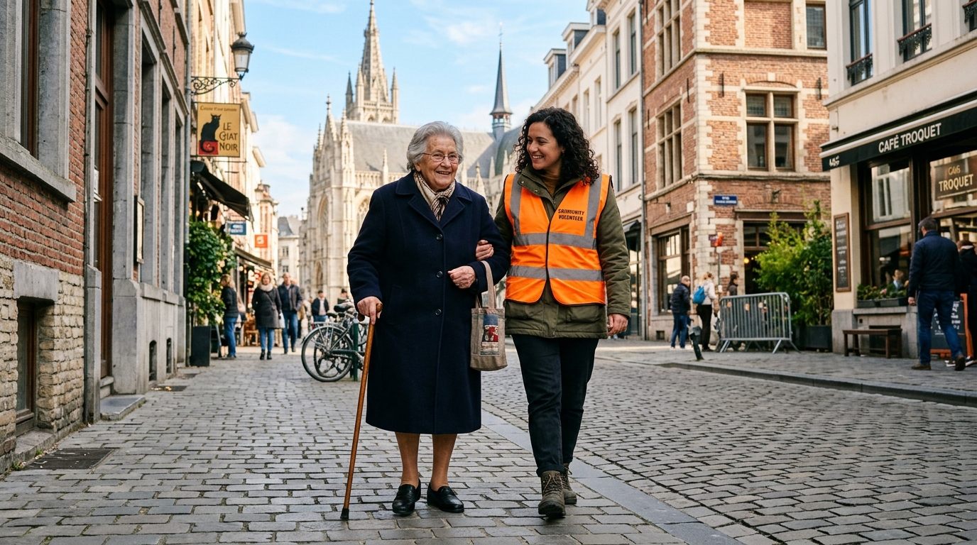 Accompagnement bienveillant et solidaire d'une personne à mobilité réduite à Bruxelles